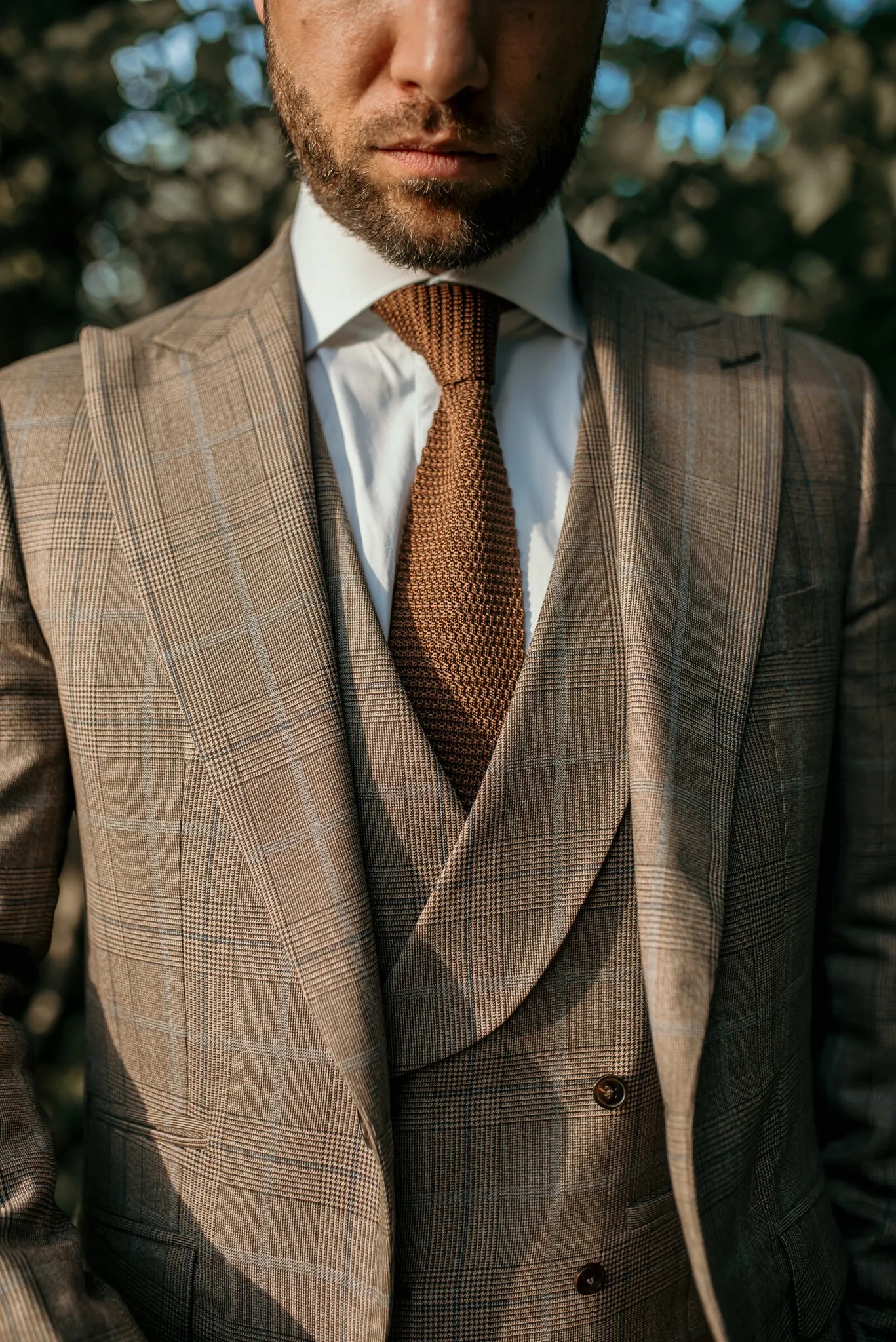 Prince of Wales wedding suit beige brown Blandin Delloye