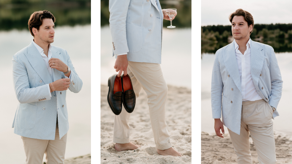 Photos d'un costume dépareillé pour le mariage d'un proche.